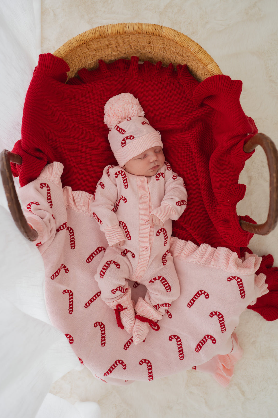 Knit Classic Romper | Pink Candy Cane