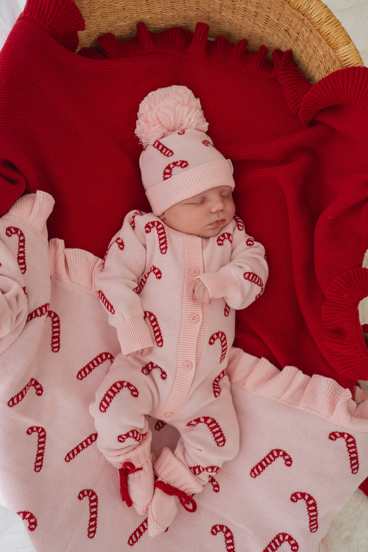 Knit Classic Romper | Pink Candy Cane