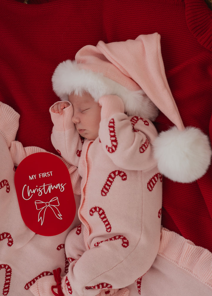 Knit Classic Romper | Pink Candy Cane