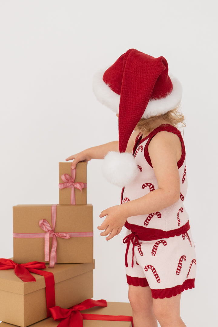 Knitted Shorts | Red Candy Canes | PRE-ORDER