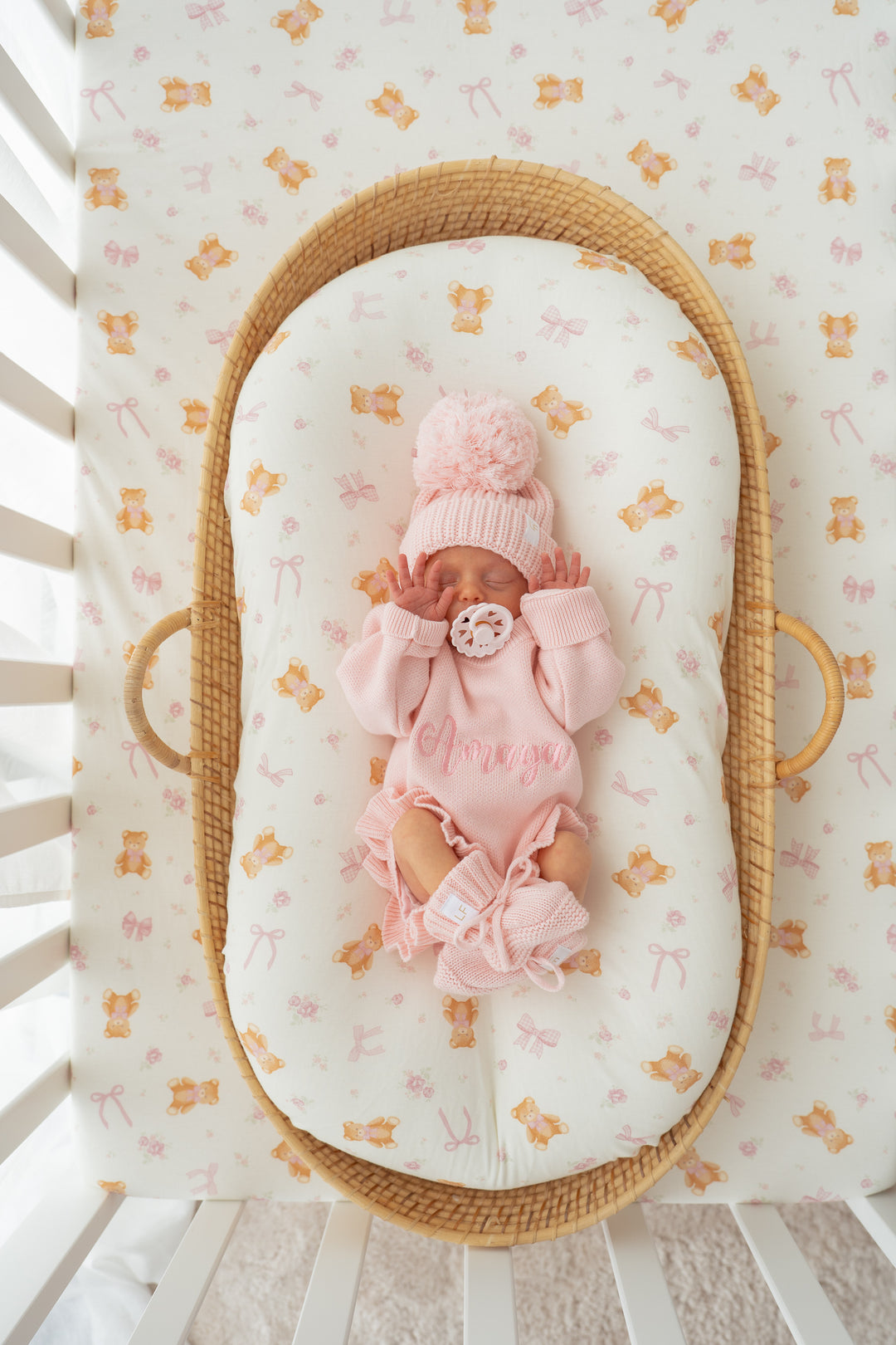 Cot Sheet | Pink Teddies