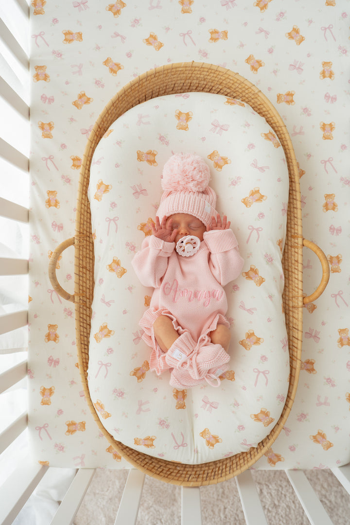 Cot Sheet | Pink Teddies