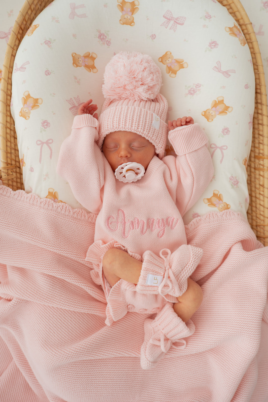 Knitted Pom Beanie | Baby Pink