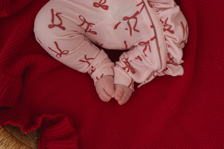 Frill Zip Romper | Red Bows