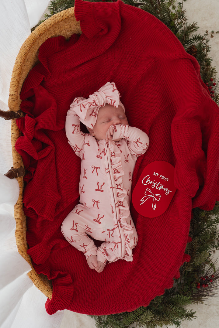 Frill Zip Romper | Red Bows