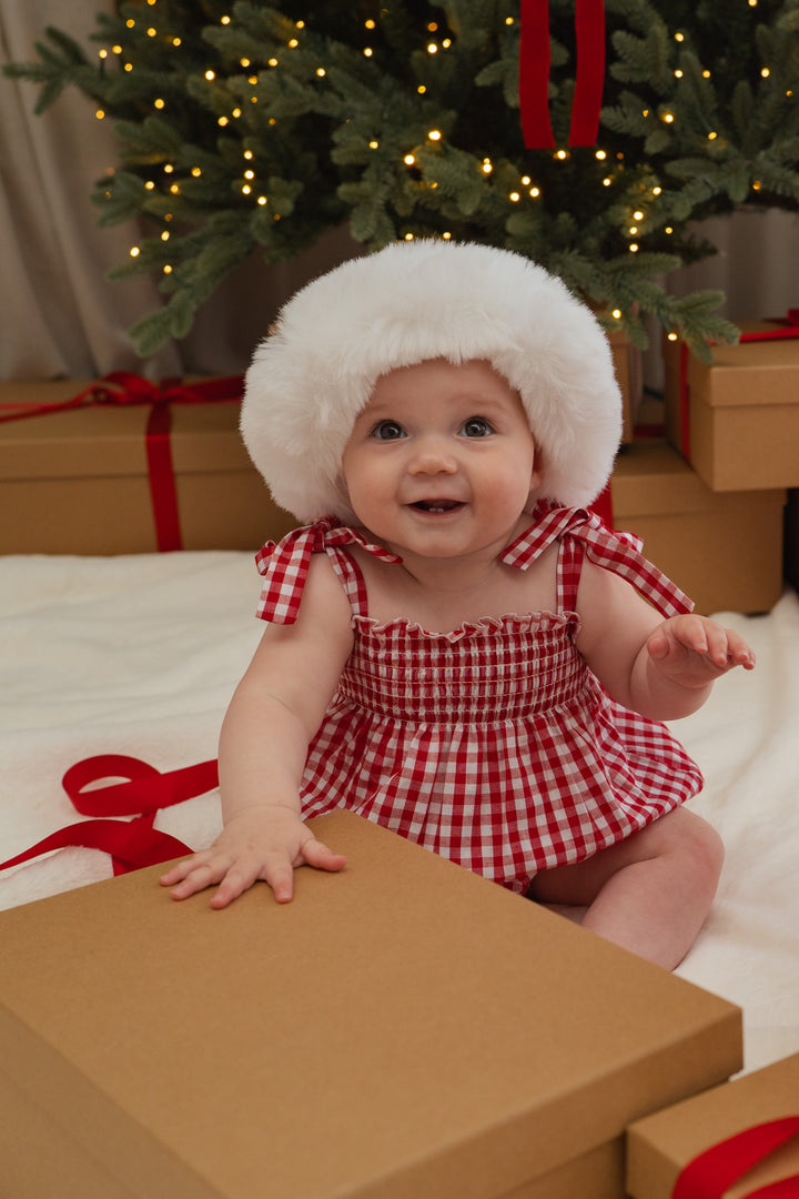 Tie Bubble Romper | Red Gingham