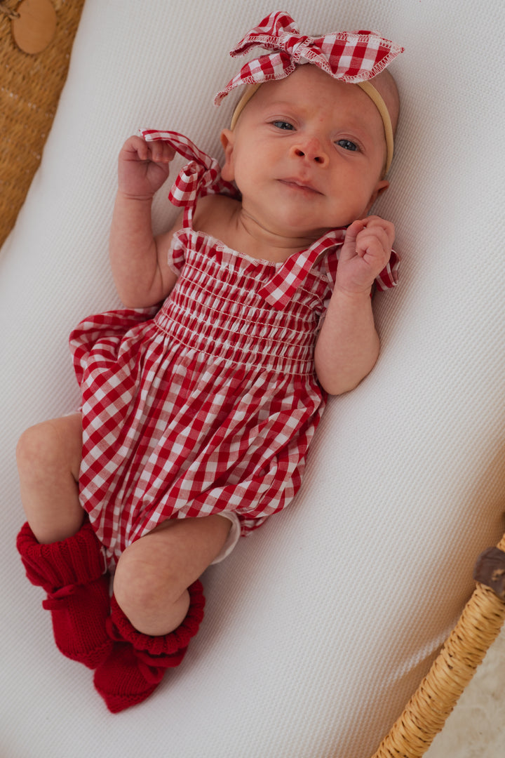 Tie Bubble Romper | Red Gingham