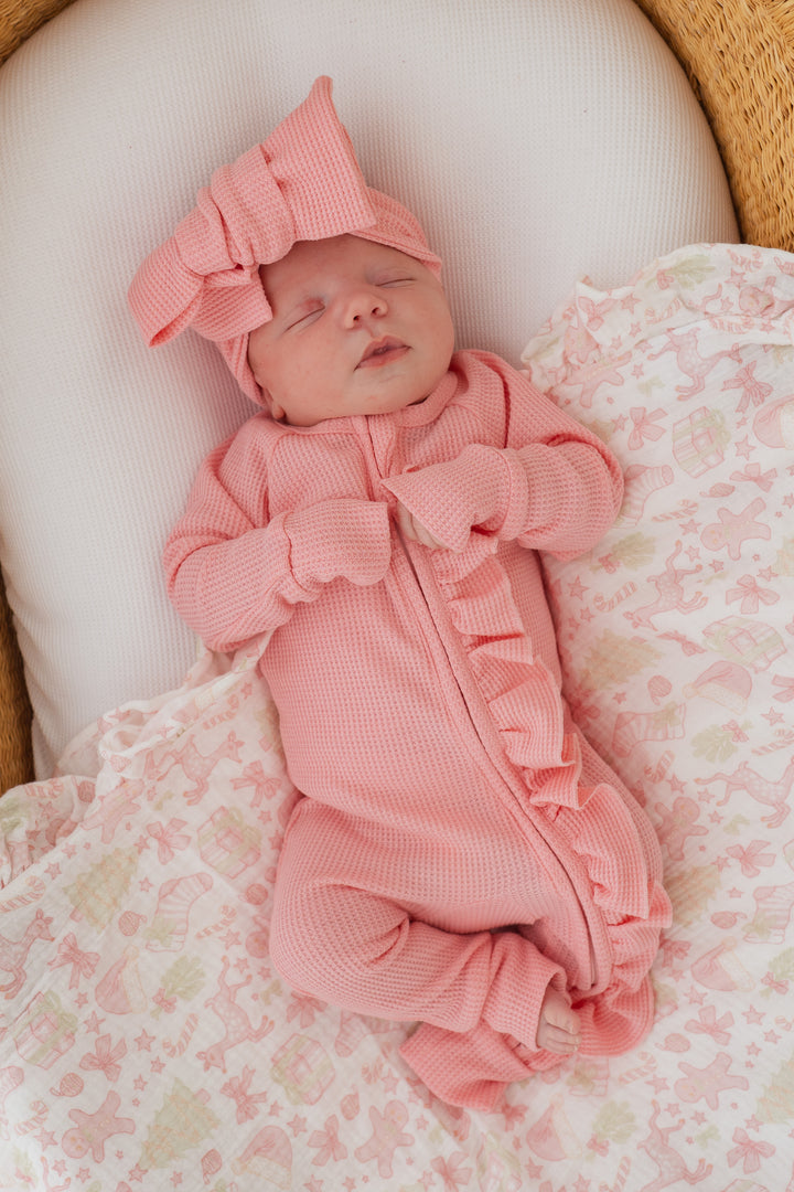 Frill Zip Romper | Peony Waffle