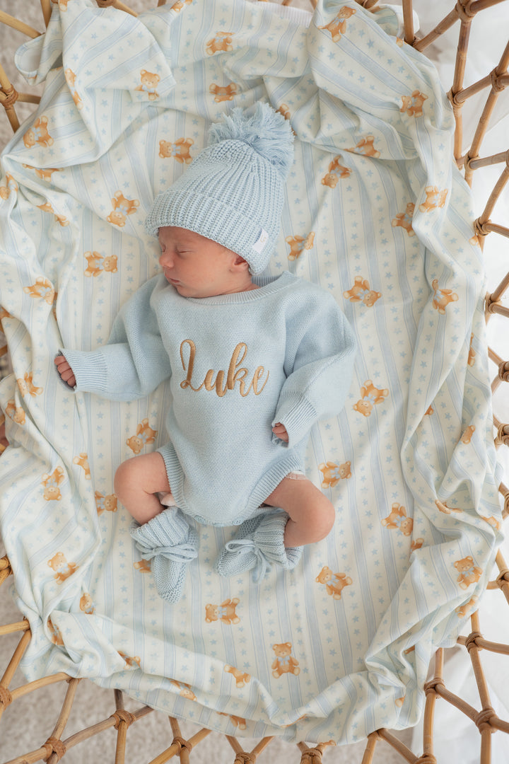 Flat Knit Romper | Sky Blue