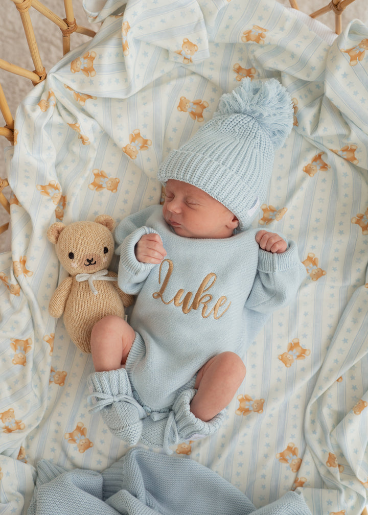 Flat Knit Romper | Sky Blue