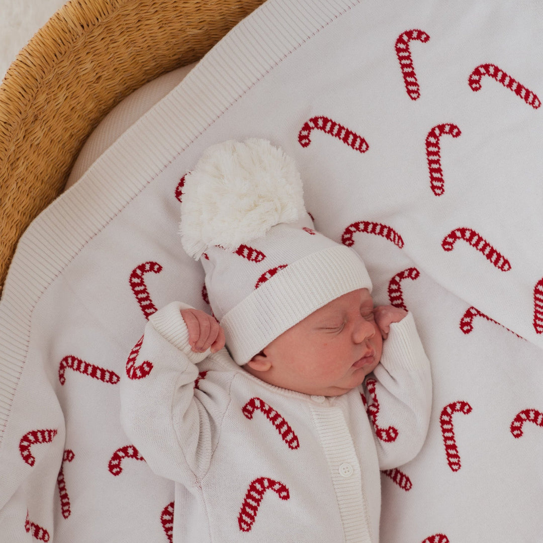 Knitted Pom Beanie | Candy Cane