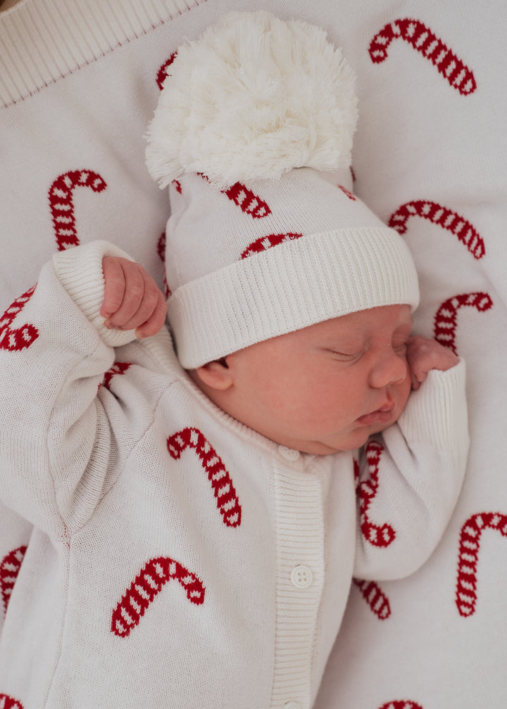 Knitted Pom Beanie | Candy Cane