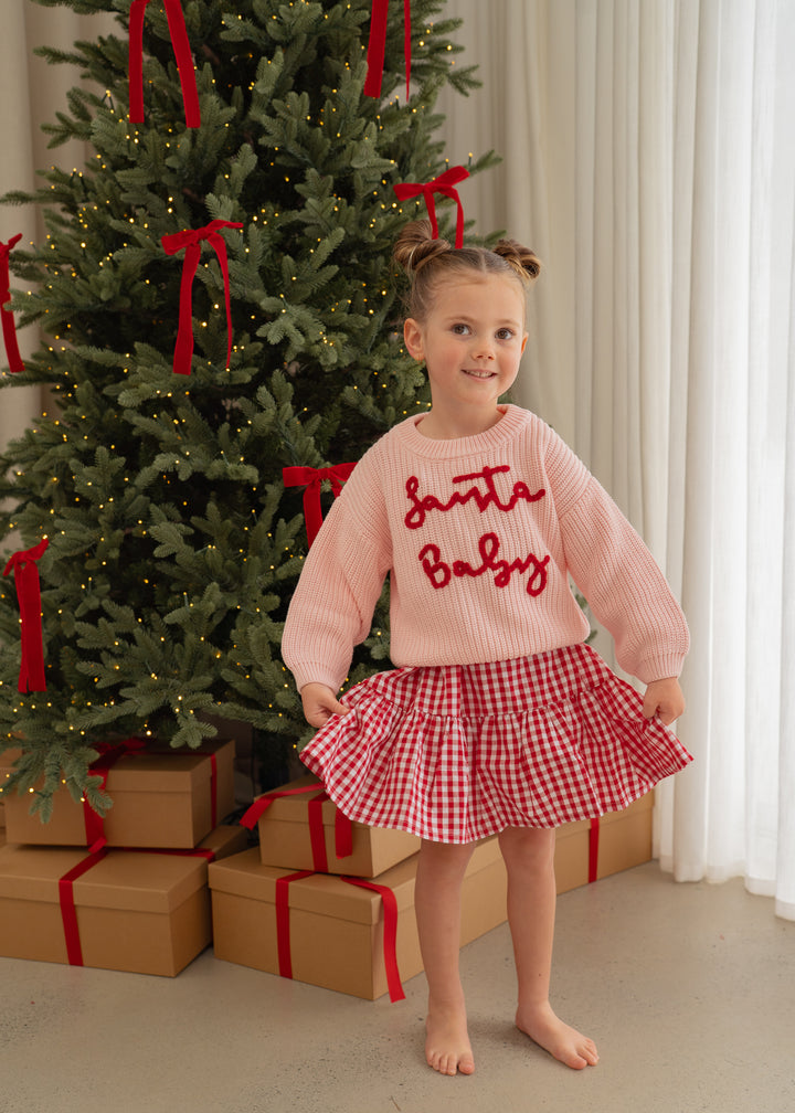 'Santa Baby' Chunky Knit Jumper | Baby Pink