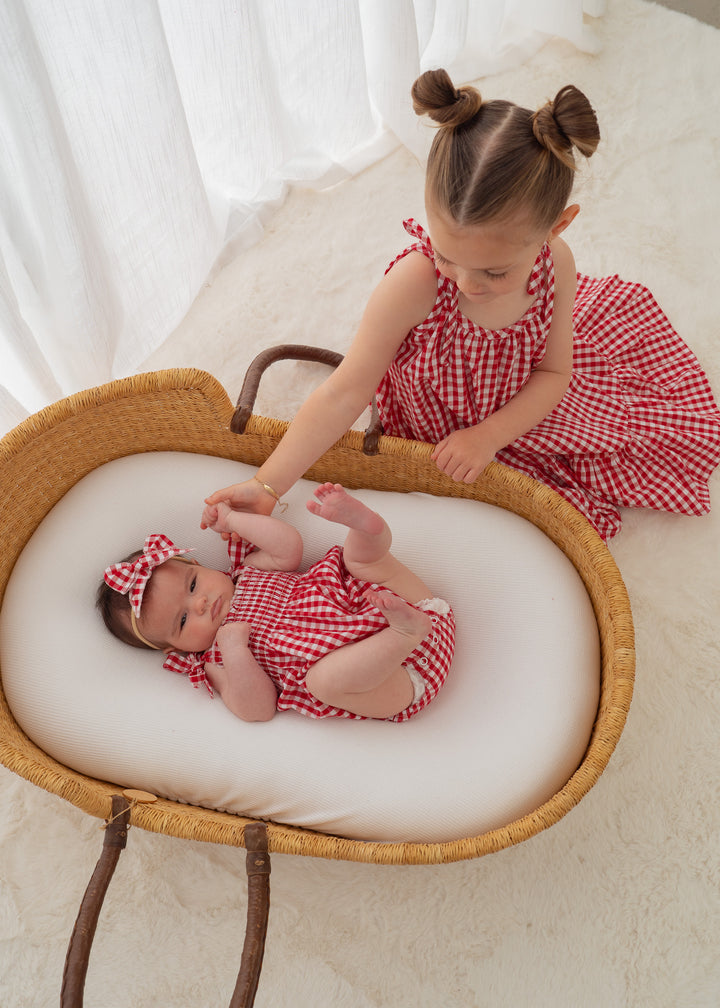 Tie Bubble Romper | Red Gingham