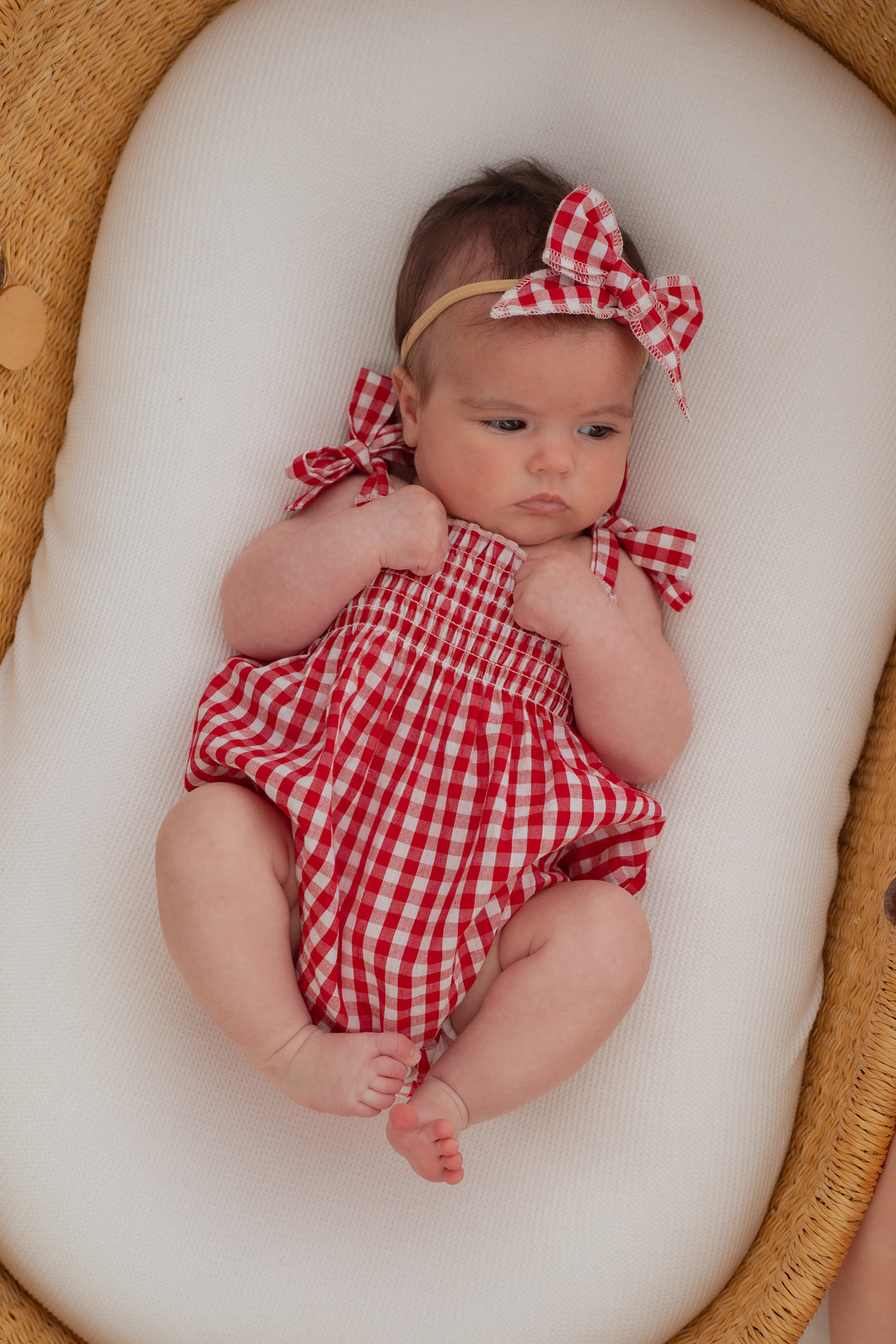 Tie Bubble Romper | Red Gingham