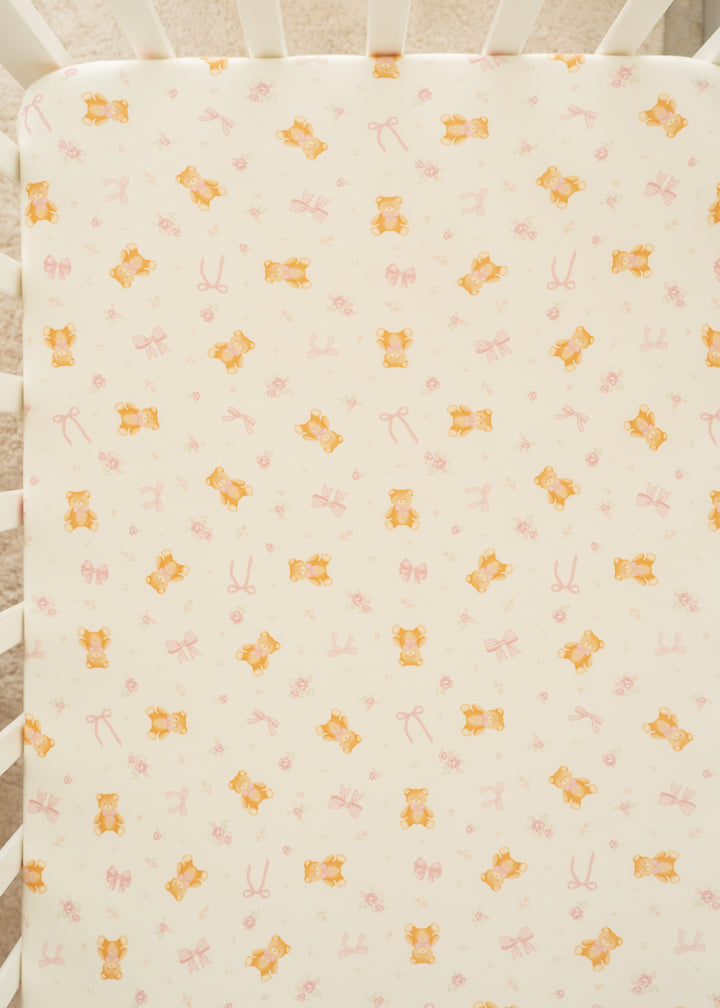 Cot Sheet | Pink Teddies