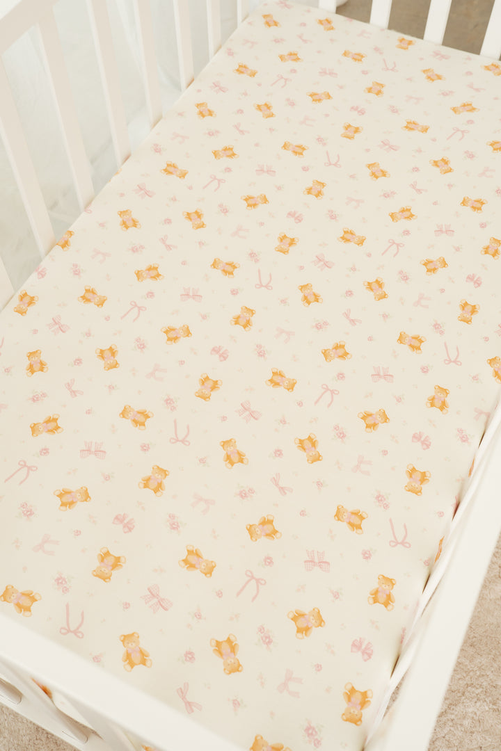Cot Sheet | Pink Teddies