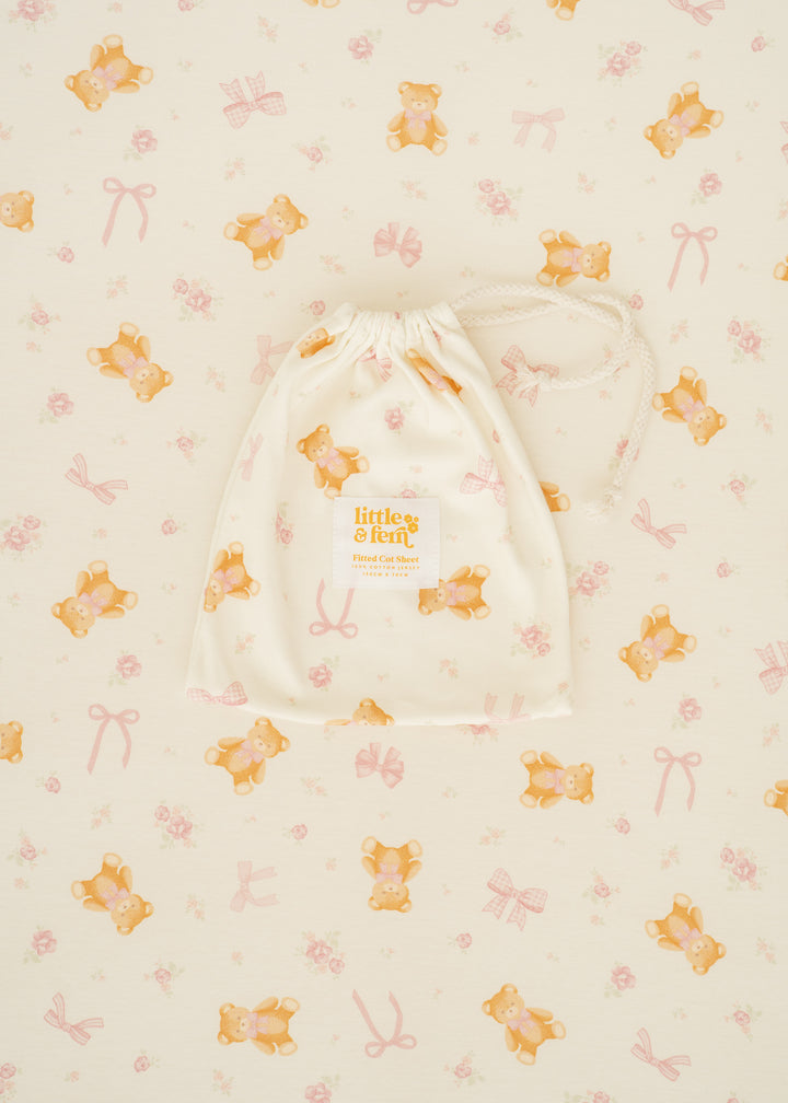 Cot Sheet | Pink Teddies