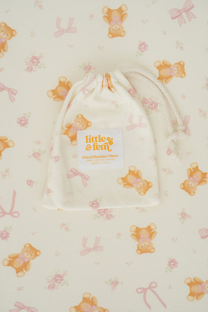 Bassinet Sheet | Pink Teddies
