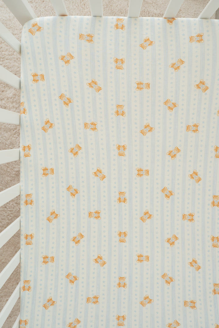 Cot Sheet | Blue Teddies