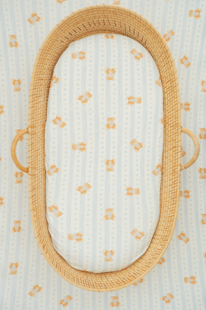 Bassinet Sheet | Blue Teddies