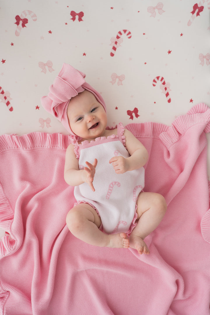Knit Singlet Romper | Pink Candy Canes | PRE-ORDER