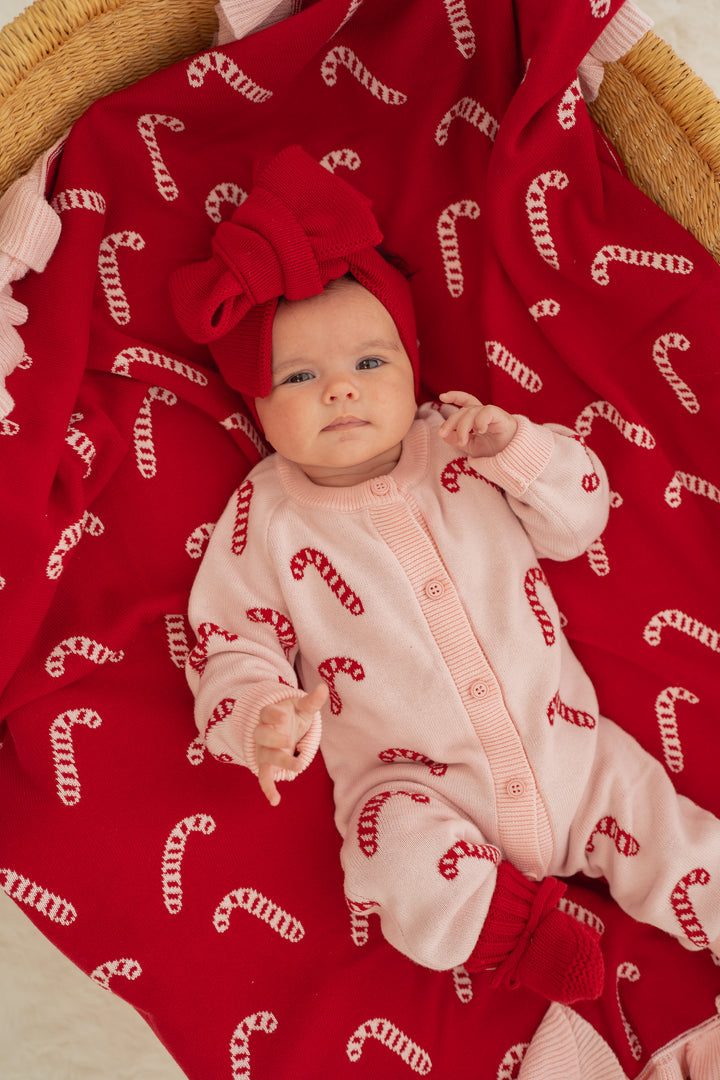 Knit Classic Romper | Pink Candy Cane
