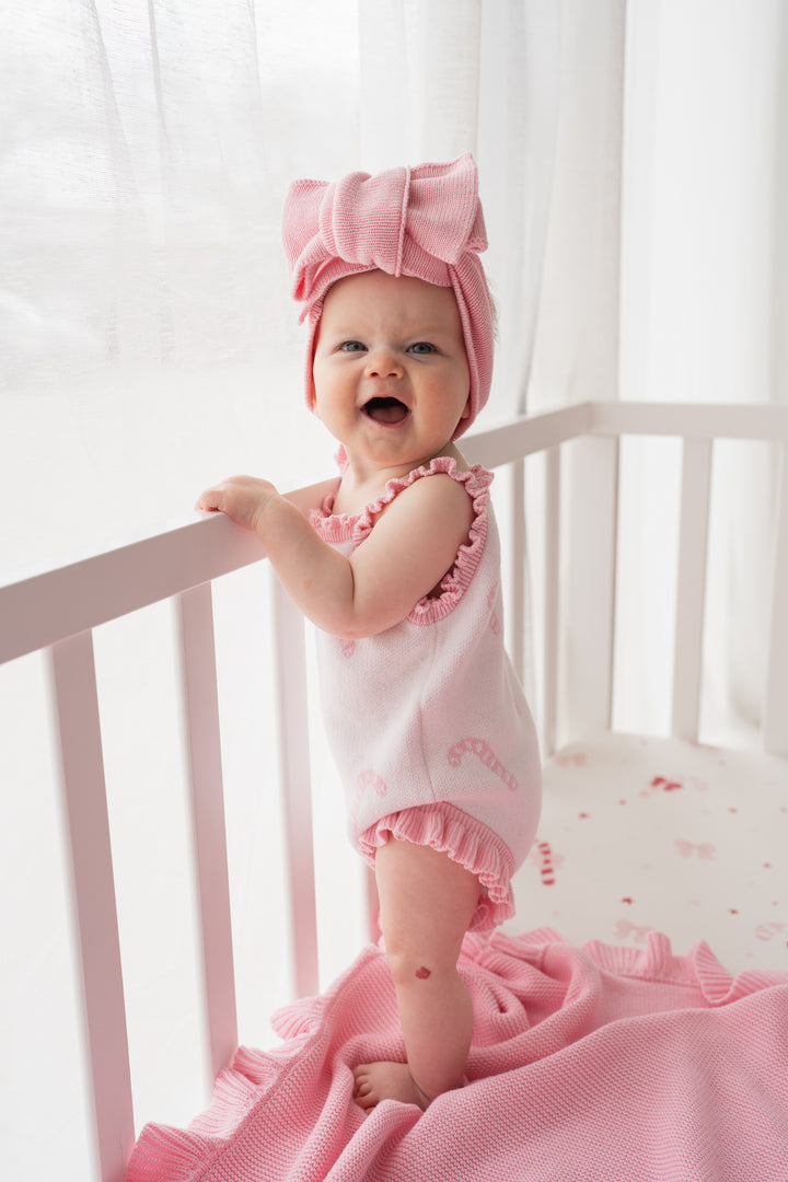Knit Singlet Romper | Pink Candy Canes | PRE-ORDER