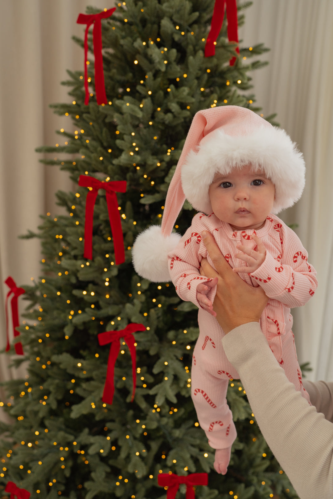 Frill Zip Romper | Pink Candy Cane Waffle