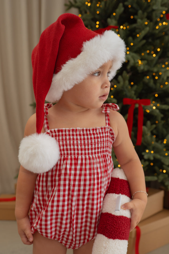 Tie Bubble Romper | Red Gingham