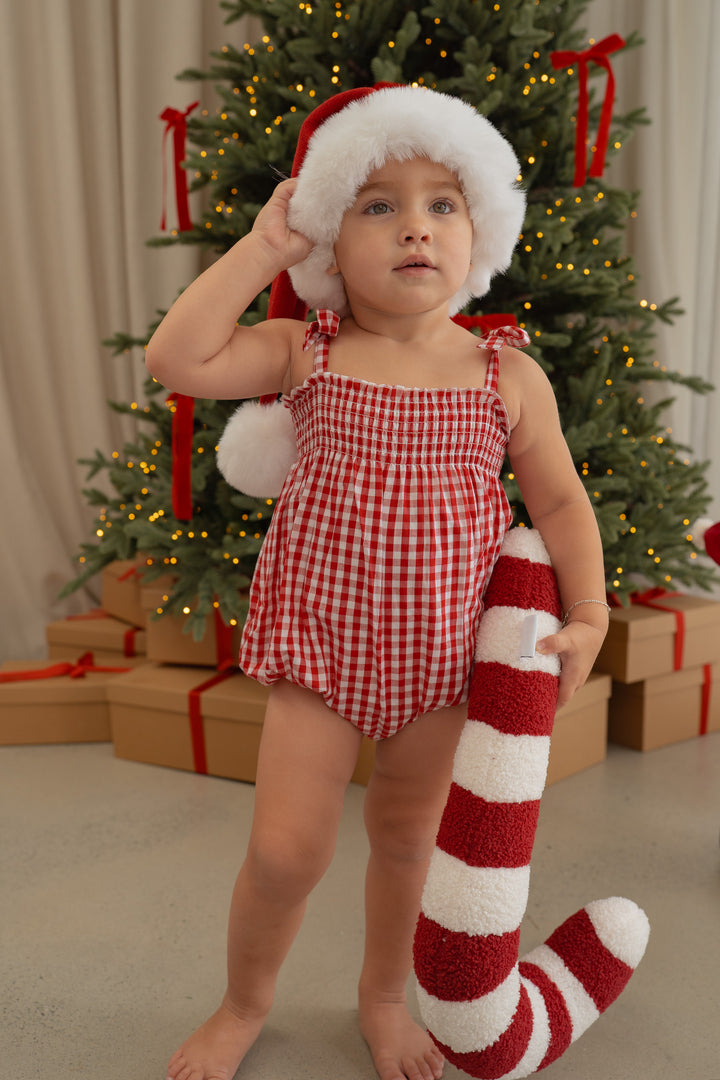 Tie Bubble Romper | Red Gingham