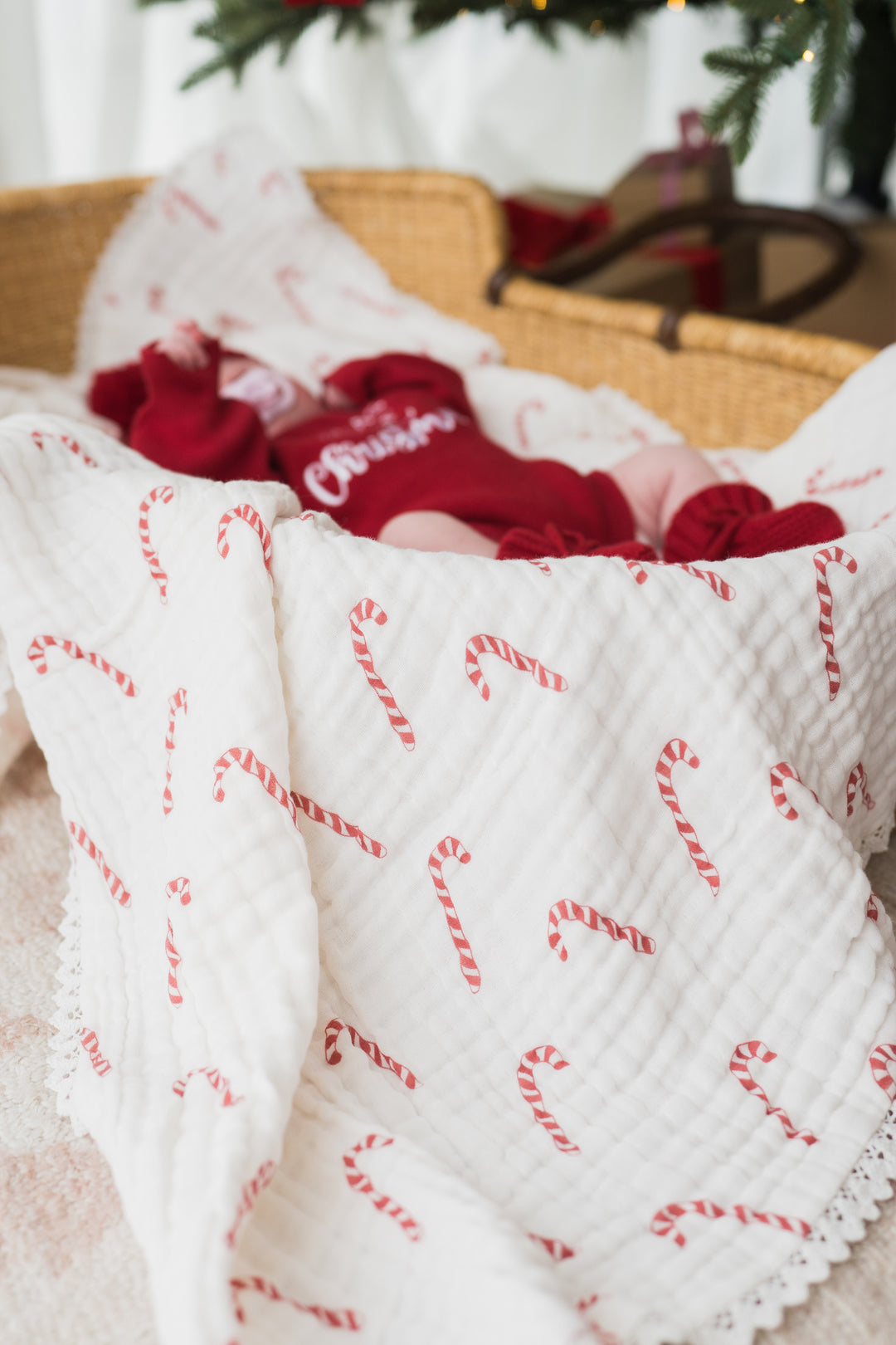Gauze Lace Blanket | Classic Candy Canes | PRE-ORDER