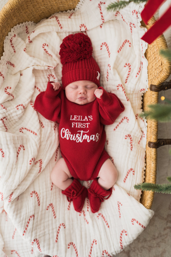 Gauze Lace Blanket | Classic Candy Canes | PRE-ORDER