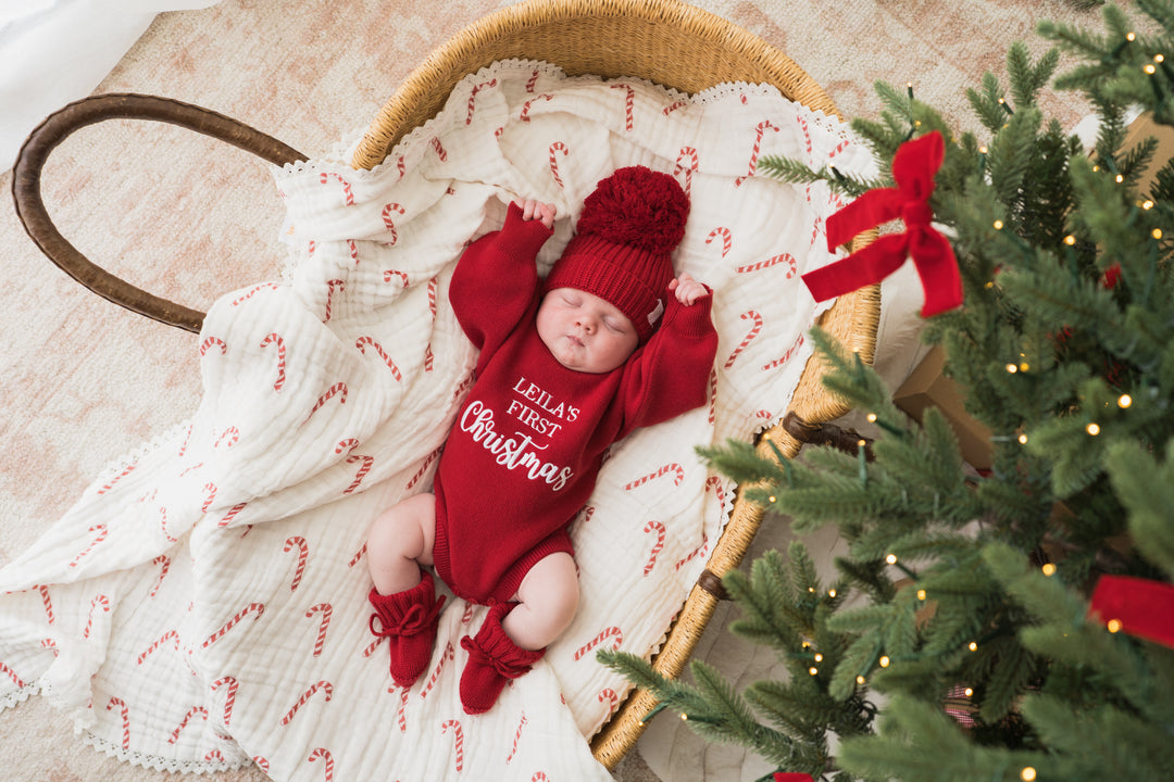 Gauze Lace Blanket | Classic Candy Canes | PRE-ORDER