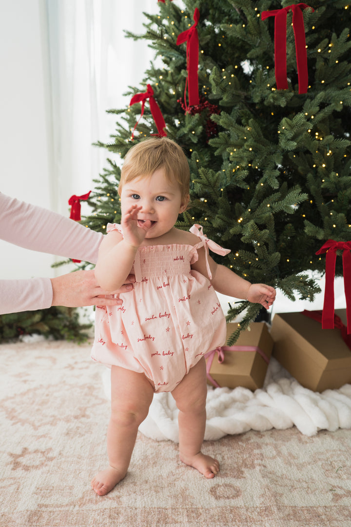 Tie Bubble Romper | Pink Santa Baby | PRE-ORDER