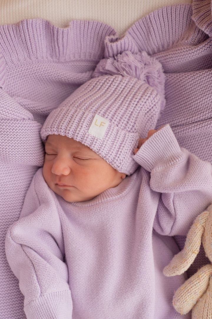 Knitted Pom Beanie | Pastel Lilac