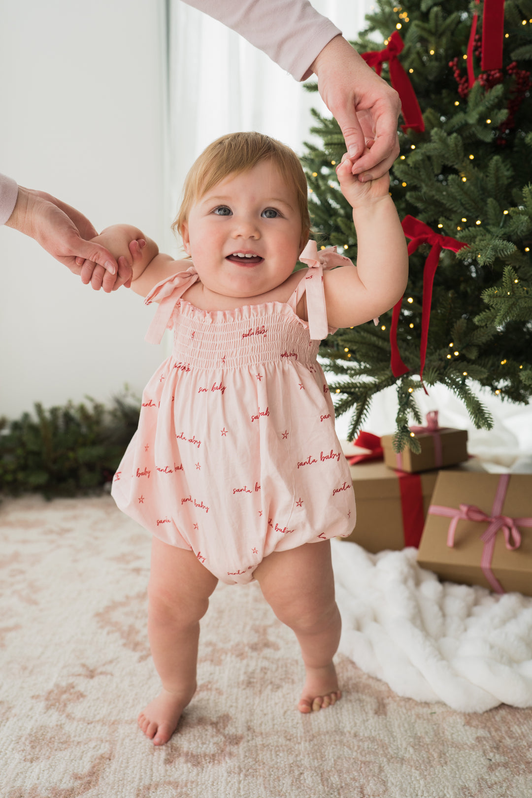 Tie Bubble Romper | Pink Santa Baby | PRE-ORDER