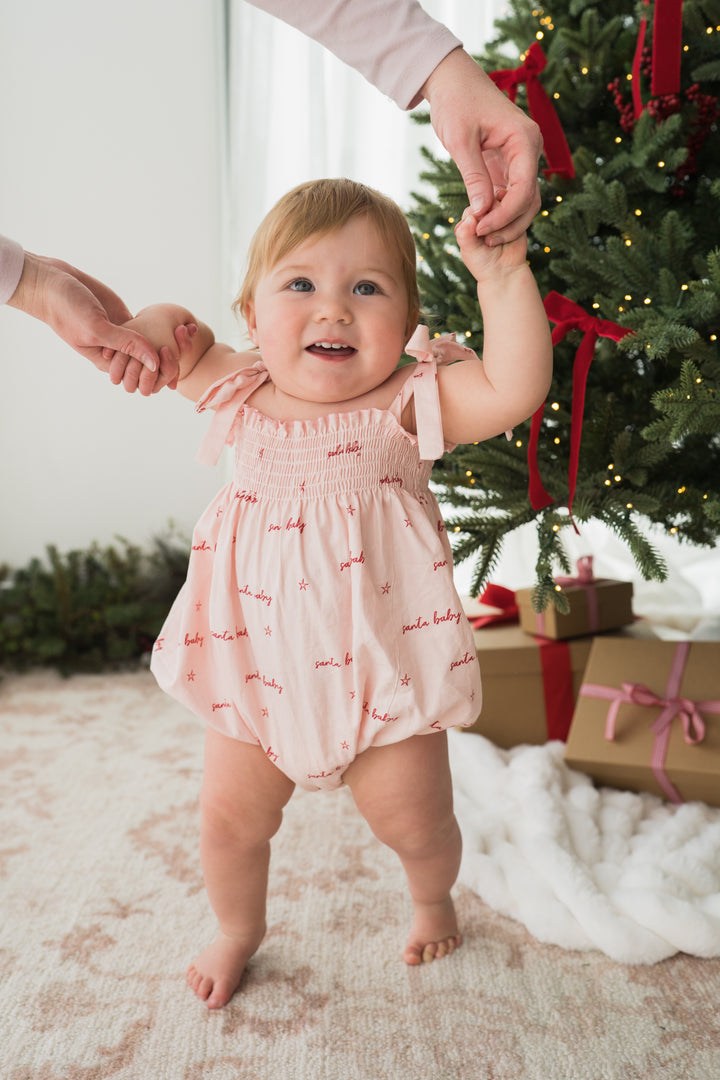 Tie Bubble Romper | Pink Santa Baby | PRE-ORDER