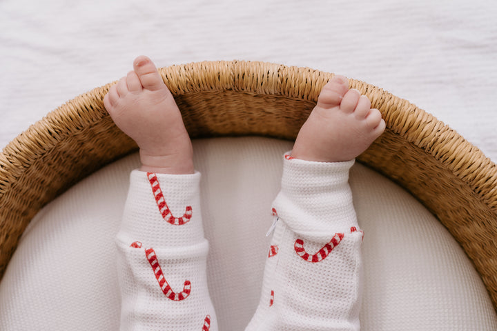 Zip Romper | Classic Candy Cane Waffle (NO FRILL)