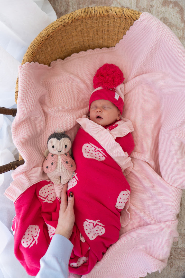Knitted Pom Beanie | Strawberries