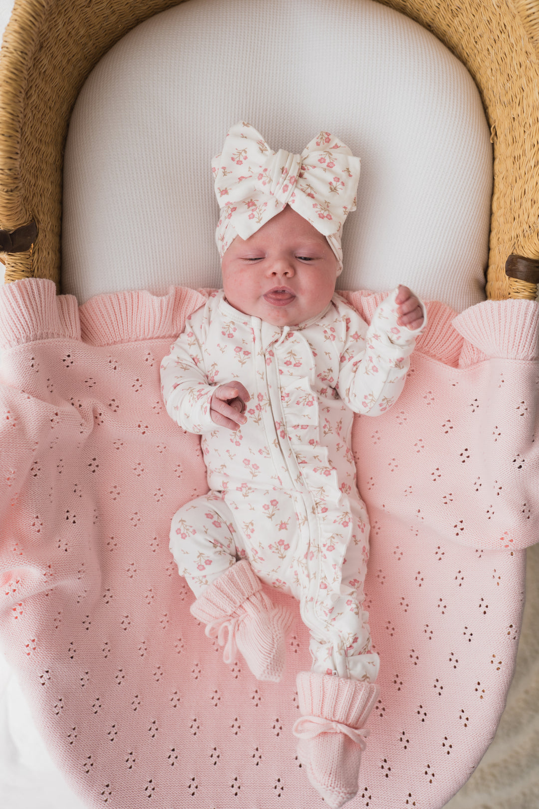 Frill Knit Baby Blanket | Baby Pink Pointelle *SEPTEMBER PRE-ORDER*