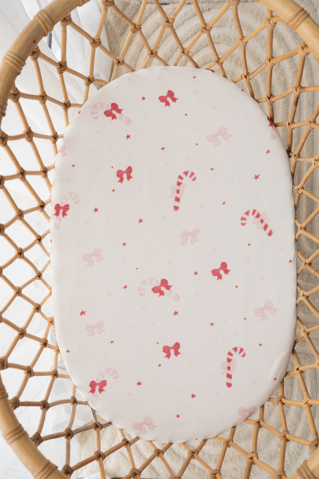 Bassinet Sheet | Candy Cane Bows | PRE-ORDER