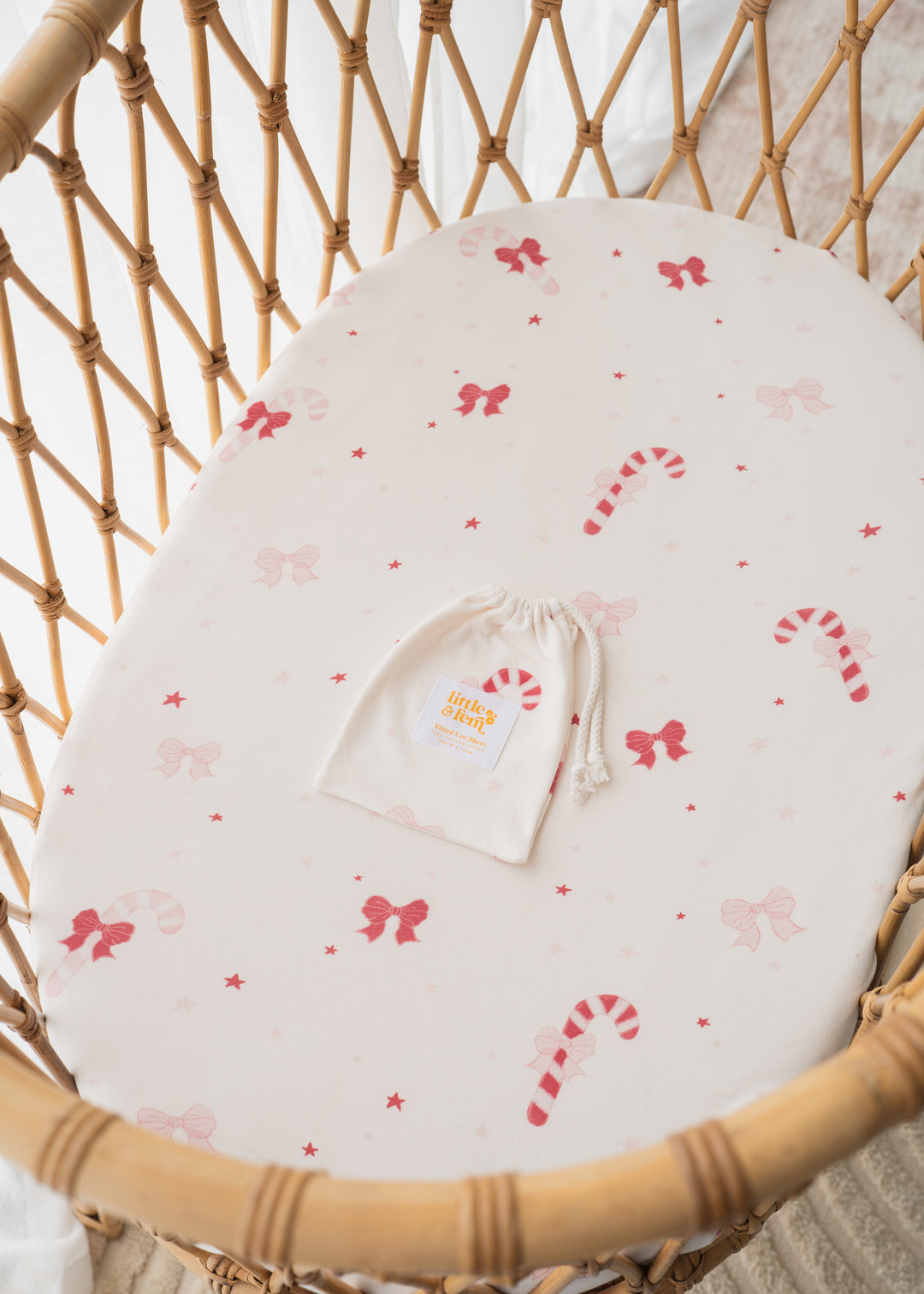 Bassinet Sheet | Candy Cane Bows | PRE-ORDER