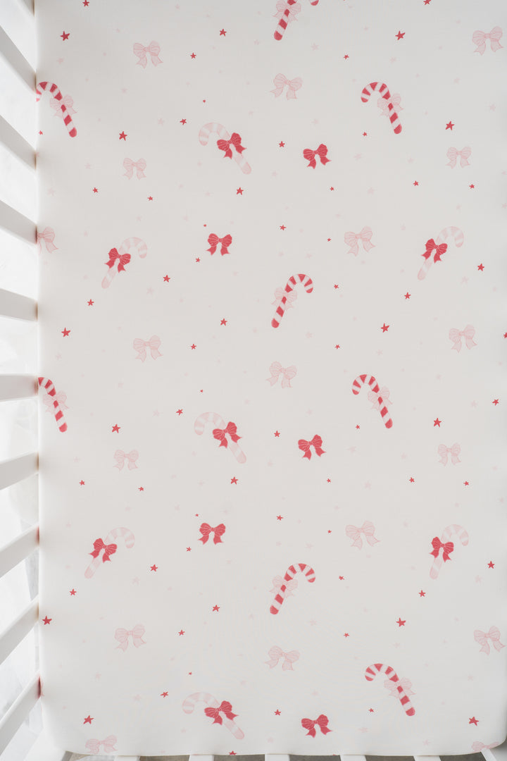 Cot Sheet | Candy Cane Bows | PRE-ORDER