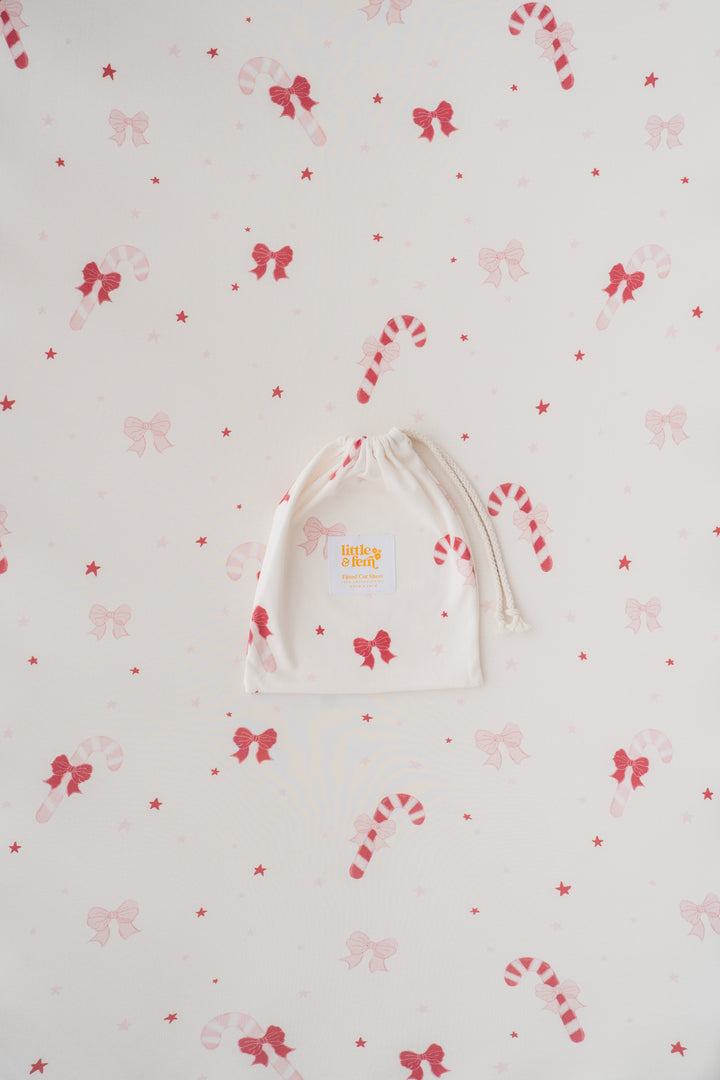 Cot Sheet | Candy Cane Bows | PRE-ORDER