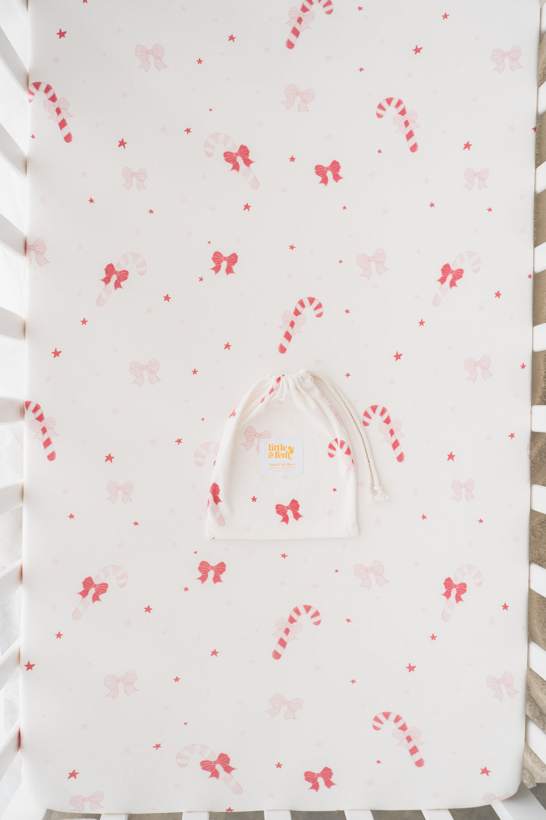 Cot Sheet | Candy Cane Bows | PRE-ORDER