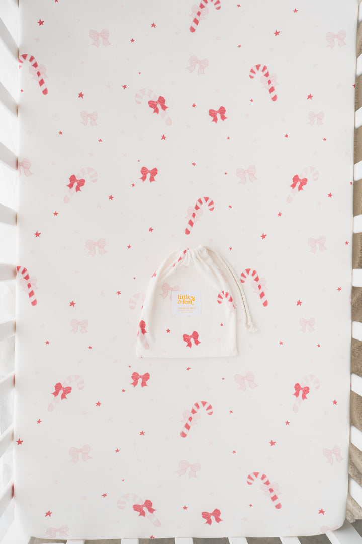 Cot Sheet | Candy Cane Bows | PRE-ORDER