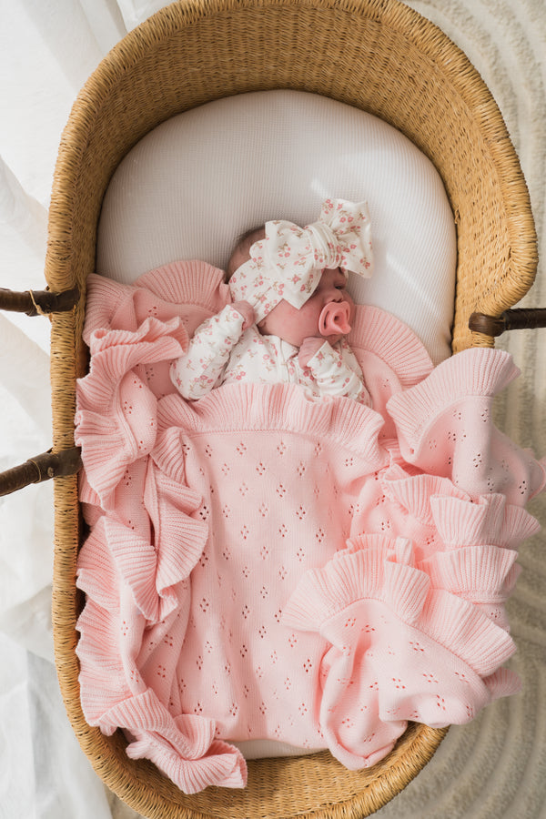 Frill Knit Baby Blanket | Baby Pink Pointelle