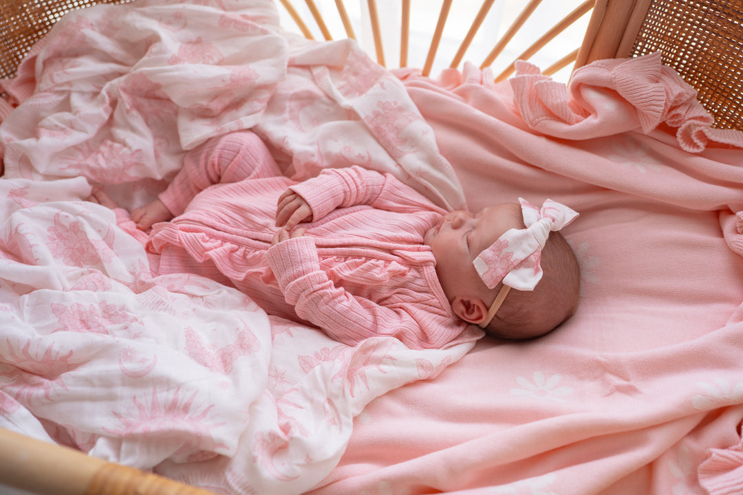 Frill Zip Romper | Peony Rib Pointelle
