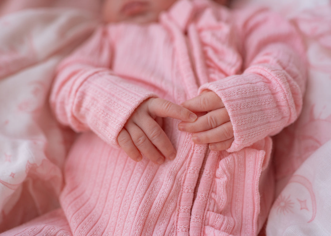 Frill Zip Romper | Peony Rib Pointelle